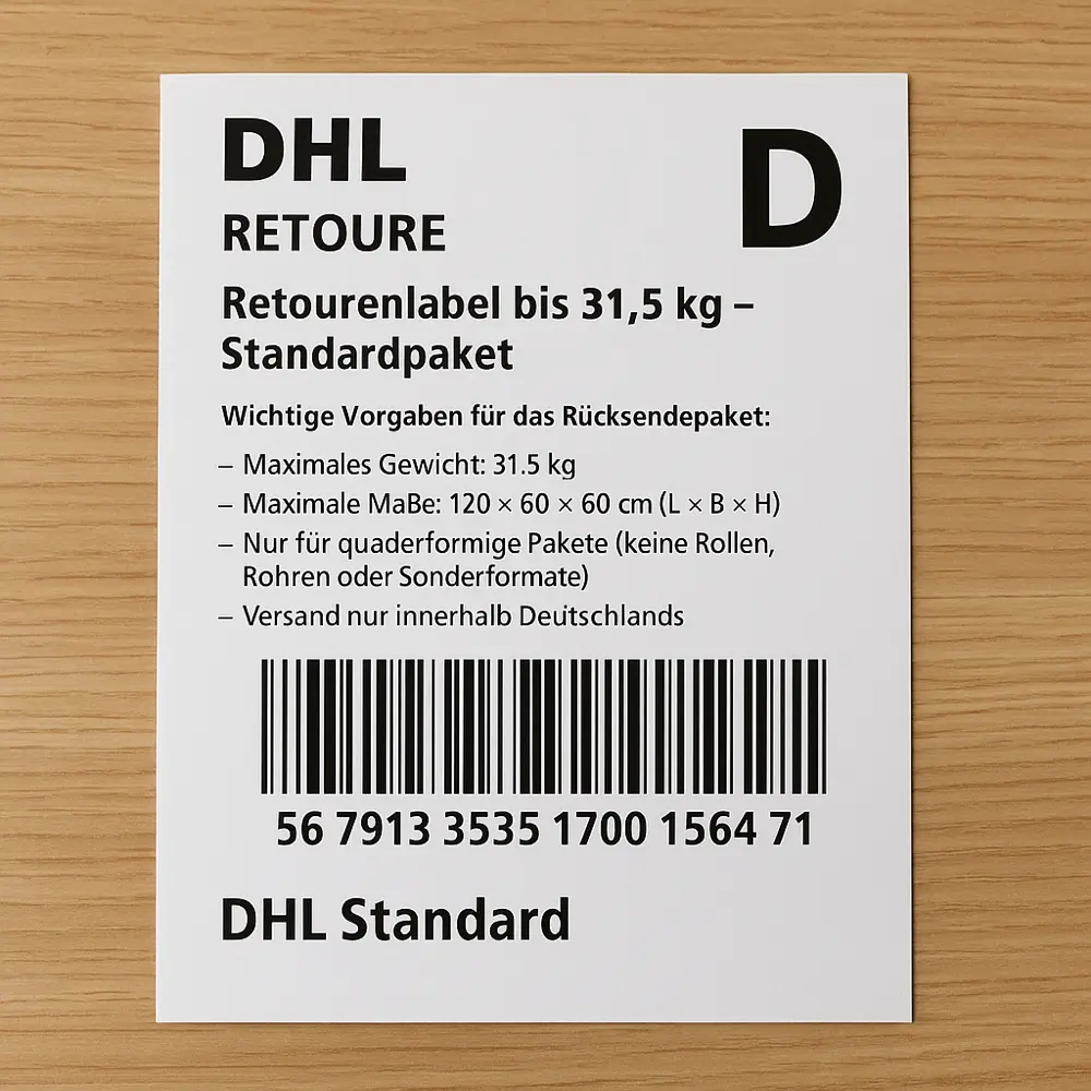 DHL Retourenlabel bis 31,5 kg – Standardpaket Deutschland